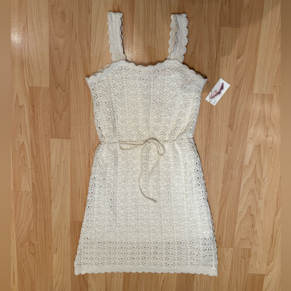 Jessica Simpson crochet tie cream mini dress summer women medium